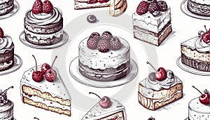 Hand-Drawn Cake and Dessert Pattern