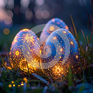 Enchanted Glowing Easter Eggs in Night Grass