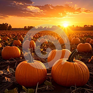 Autumn Pumpkin Patch at Sunset