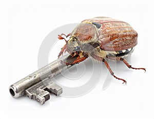 May-beetle located on the key in a floor a profile