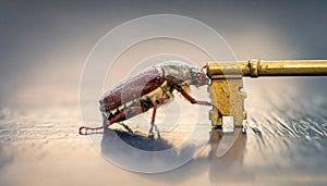 May-beetle located on the key in a floor a profile