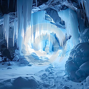 Frozen Ice Cave with Icicles