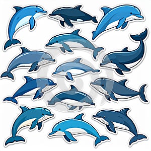 Playful Cartoon Dolphins and Whales Sticker Collection