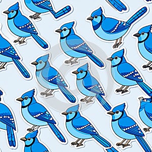 Cartoon Blue Jay Bird Seamless Pattern