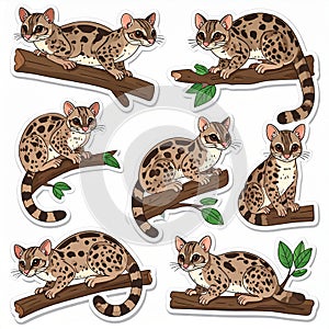 Cute Spotted Wild Cat Cartoon Sticker Set