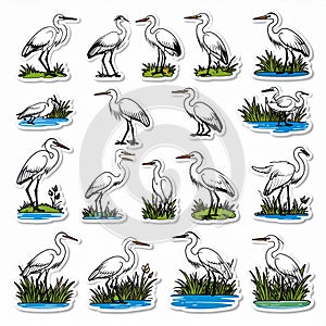 Hand-Drawn Heron Stickers