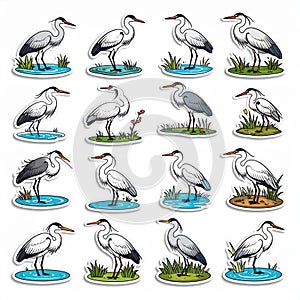 Collection of Hand-Drawn Herons in Various Poses