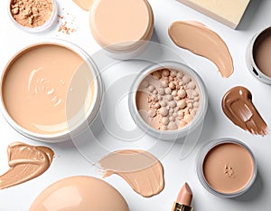 Assorted makeup products on a white background