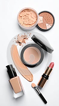 Assorted makeup products on a white background