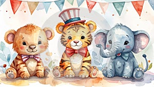 Adorable Watercolor Circus Animals Party.