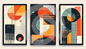 Bold Mid-Century Modern Abstract Triptych.