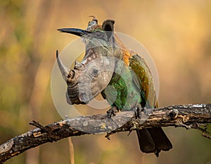 ird rhinoceros on a branch