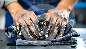 Hands Covered in Grease and Oil