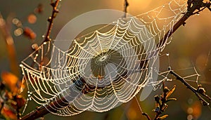 Dew Drops on Spiderweb at Sunrise Nature Macro Photography