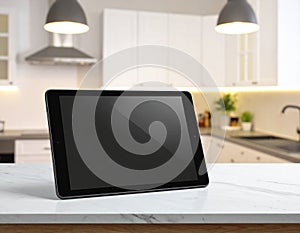 Tablet on Kitchen Counter Modern Connectivity Home Technology