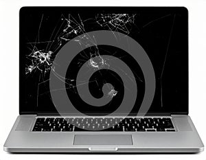 Broken Laptop Screen Damage Repair Solutions and Technology Failure Concept