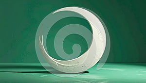 White Crescent Sculpture on Textured Green Surface