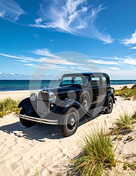 Very nice old black classic car, three-window coupe. Year of construction 1936.