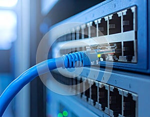Network Cable Connected to Switch Port for Server Communication and High Speed Data Transfer