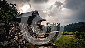 Ancient Korean Temple in Dramatic Landscape Serene Architecture