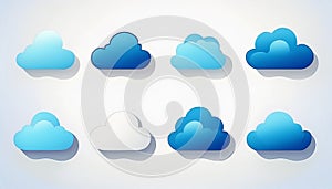 Modern Cloud Icons Set in Blue and White