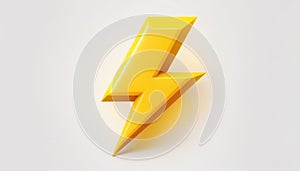 3D Yellow Lightning Bolt on White Background