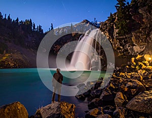 Solitude by the Starry Night Waterfall