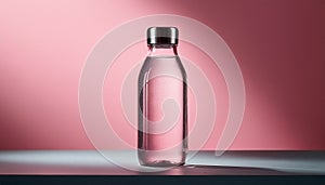 Stylish Bottle with Pink Drink on Minimalist Background