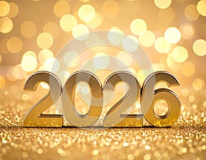 2026 New Year's gold glitter greeting card