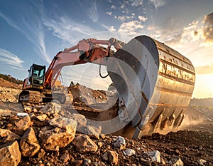 Excavator Digging at Construction Site