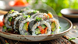 Delicious Sushi Rolls on a Plate