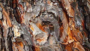 Close-up of Rough Pine Tree Bark with Swirl Pattern