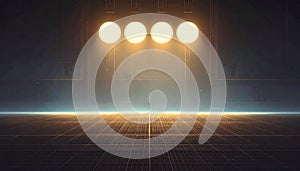 Futuristic Stage with Spotlights and Grid Floor