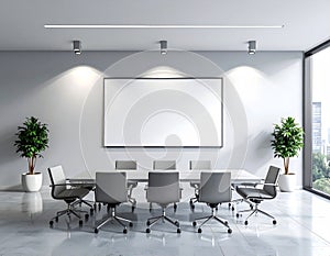 Modern Conference Room with Blank Whiteboard