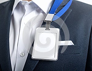 Blank ID Card on Business Suit