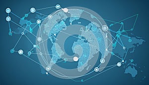 Global Communication Network and Digital World Map