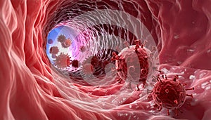 Microscopic View of Coronavirus Particles Inside a Blood Vessel