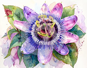 Vibrant Watercolor Passion Flower Illustration
