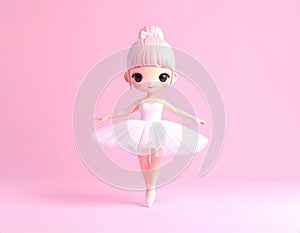 Cute 3D Ballerina Character on Pink Background
