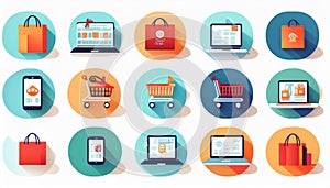 E-commerce and Online Shopping Flat Design Icons Set