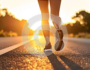 Group of athletes running on track at sunset in outdoor stadium training