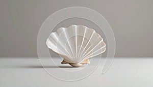 White Seashell Still Life Elegant Ocean Shell on White Surface