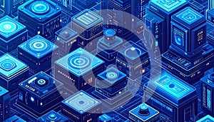 Futuristic Data Center Server Room, AI, Cloud Computing Concept