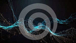 Abstract Technology Wave Dark Background, Glowing Blue Data Stream
