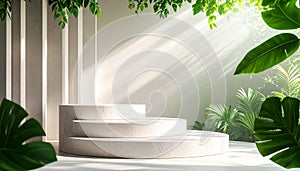 Sunlit Marble Garden Steps With Lush Greenery â Minimalist Indoor AI Scene