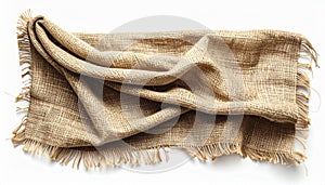 Rustic Crumpled Burlap Fabric on White Background