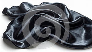 Elegant Black Silk Fabric Draped on White Background