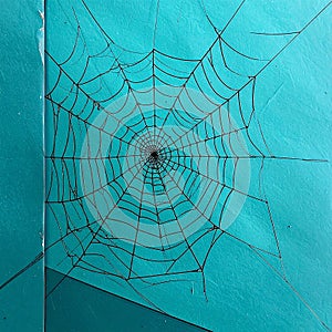 Intricate Spiderweb On Turquoise Background â Macro Nature AI Illustration
