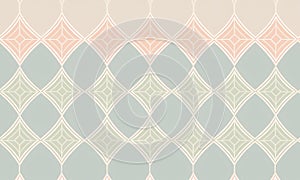 Retro Geometric Tile Pattern Wall With Pale Green Panels And Soft Pink Framing Pastel Decor Design