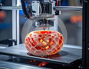 3D Printing Process Creating a Complex Orange Object